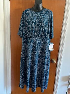 London Times Teal Floral Midi Dress